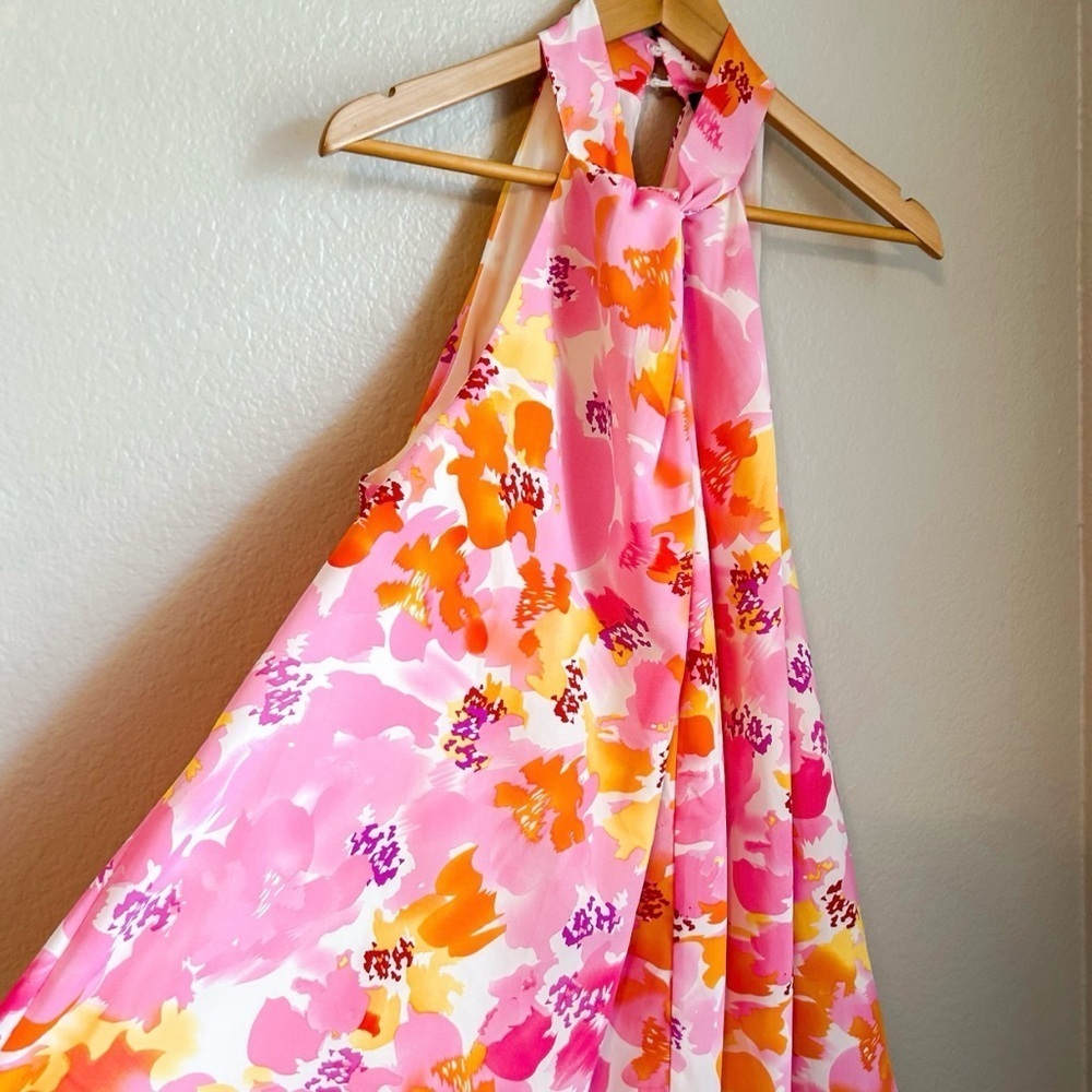 Aakaa Twist Front Abstract Floral Mini Dress Colorful Print Size Medium Women’s - Picture 5 of 10